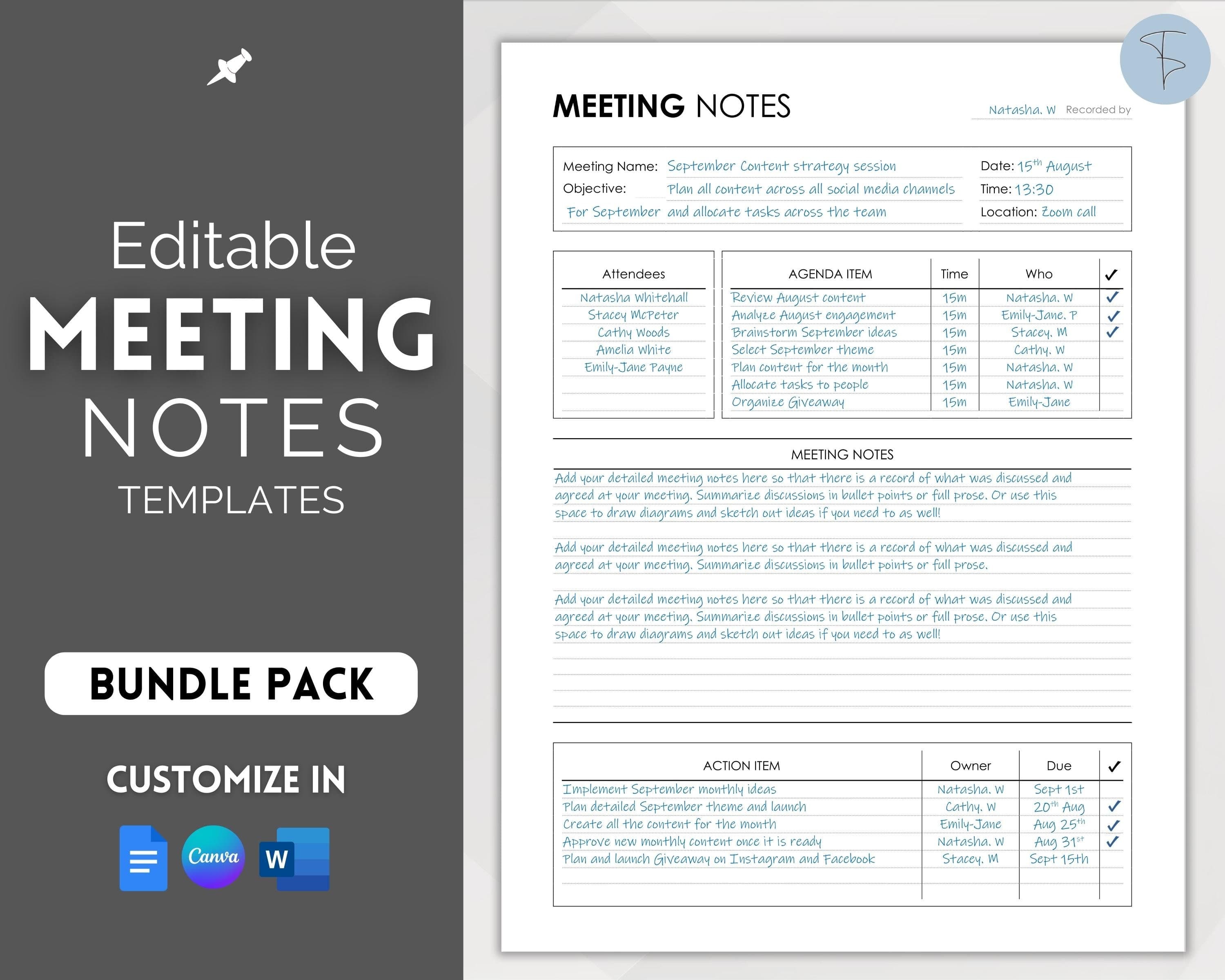 Meeting Notes Template Set (10 Templates)